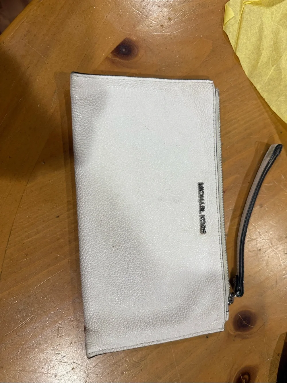 Michael Kors White Pebbled Leather Wristlet Clutch with Detachable Strap